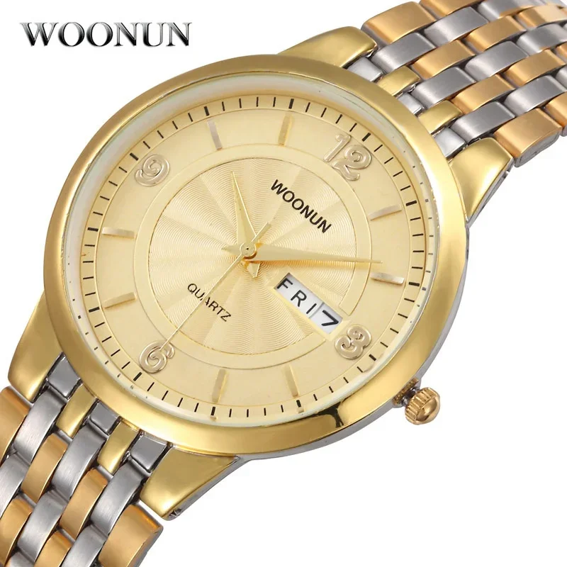 WOONUN Men Watches Calendar Quartz Watch Ultra Thin Mens Watches Classic Man Men Gold Watch Reloj relogio masculino jam tangan