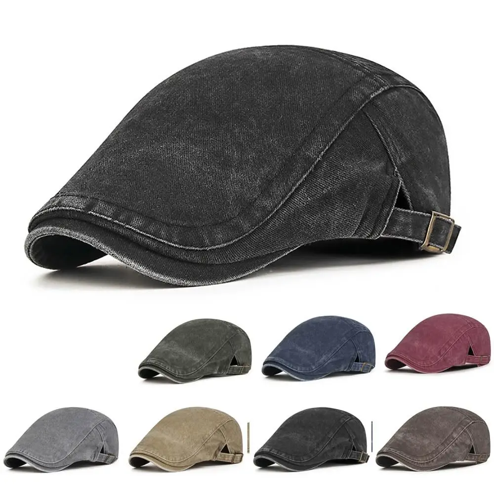 Lässige Retro-Denim-Baskenmütze Verstellbare Bäckermütze mit Schirm Baumwoll-Newsboy-Mütze für Frühling Sommer Herbst Winter