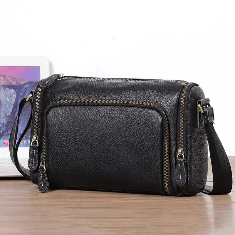 

Original Real Leather Men Fashion Shoulder Crossbody Bags Soft Leather Boys Messenger Bag Designer Vintage Men Boston bags Bolsa