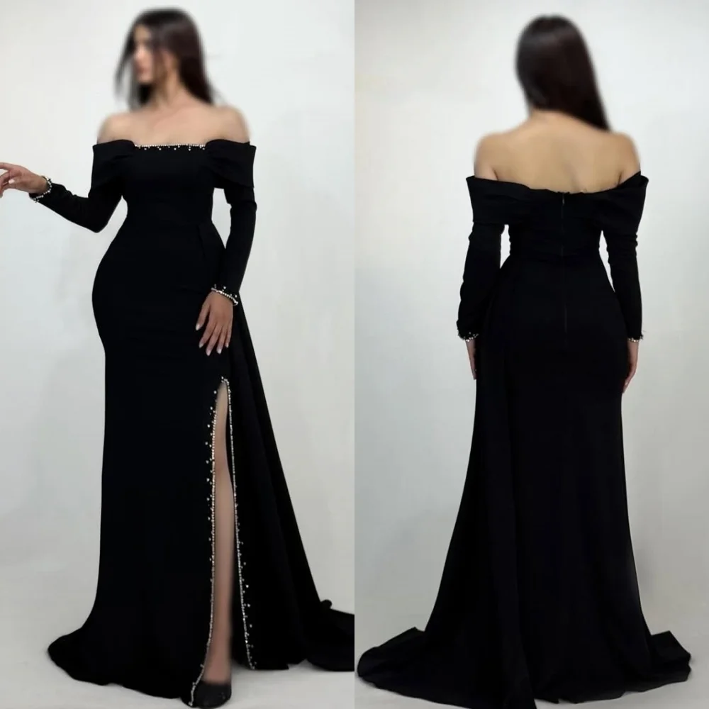 

Customized Modern Style Formal Jersey Rhinestone Pleat Mermaid Off-the-shoulder Long Dresses Bespoke Occasion Dresses Elegant