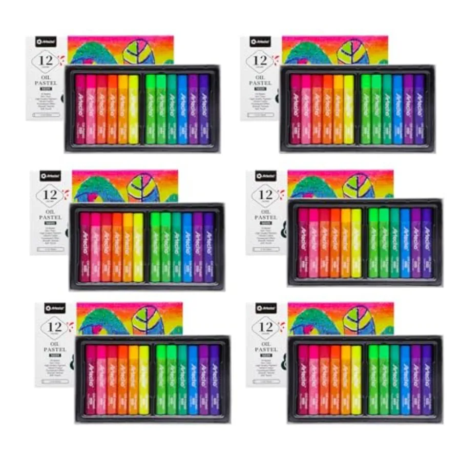 

72PCS Neon Oil Pastels Set of 12 Colors 6 Packs Soft Oil Pastels for Art Painting Drawing Blending Art Supplies for Artists Beg