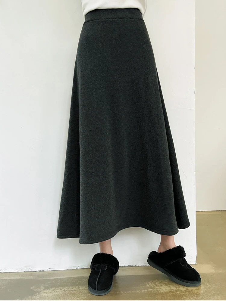 TIYIHAILEY-Women's Long Mid-Calf Thick A-line Skirts Fleece Warm Skirts With Pocket Winter New Custom Made Black Grey  XS-3XL