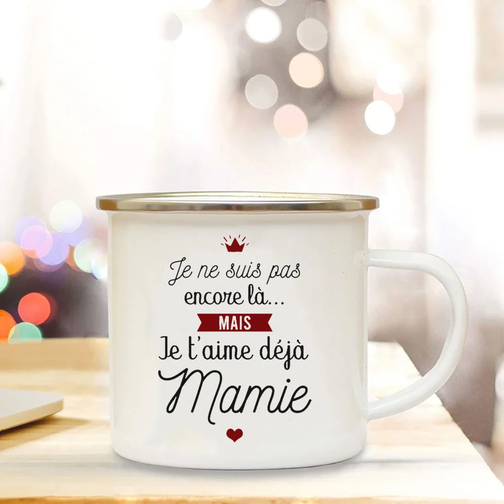 Super Mamie I Love You Printed Enamel Mug Drink Milk Coffee Cups Pregnancy Announcement Mugs Best Idea Gifts for Grandmother