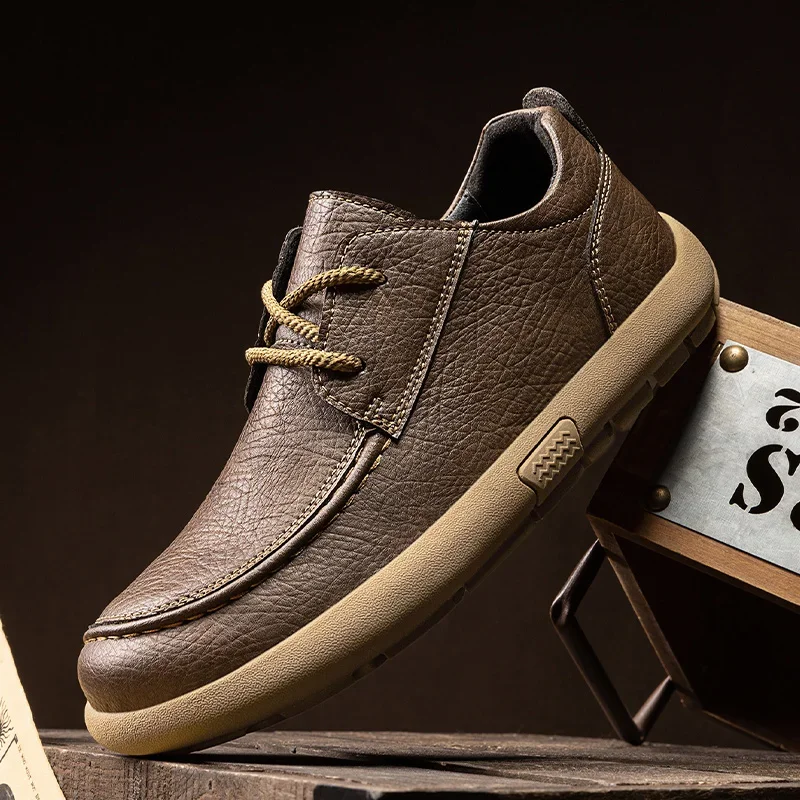 

New Trend Classic Leather Casual Sneakers for Men's Comfy Driving Shoes Fashion Male Outdoor Footwear All-match Treking Footwear