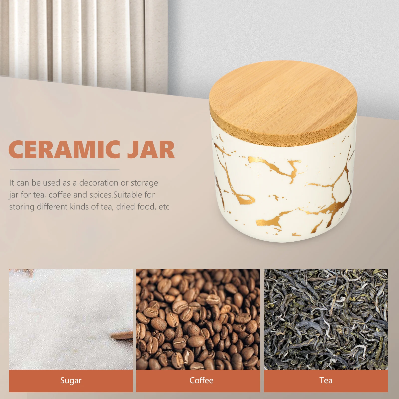 

Portable Ceramic Storage Jar With Lid For Tea Coffee Spices Kitchen Pantry Canister Dustproof Decorative Container Home Use