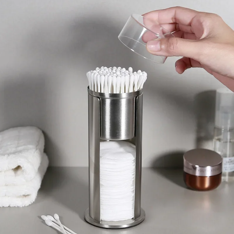 2-Tier Stainless Steel Cotton Swab Holder Bathroom Countertop Organizer for Q-tips&Cotton Pads Makeup Accessories Organizer Gift