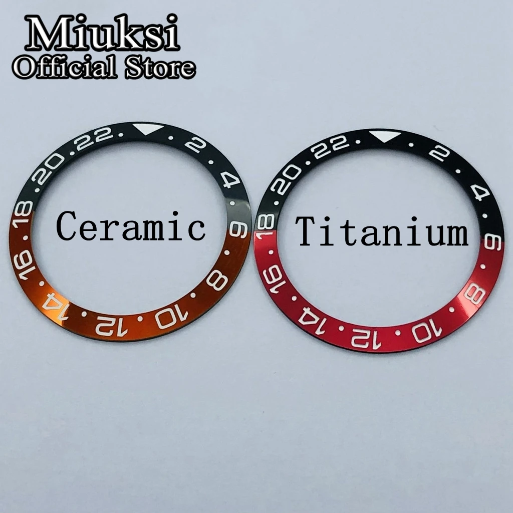 Miuksi high quality 38mm black blue red ceramic titanium bezel insert fit 40mm watch case