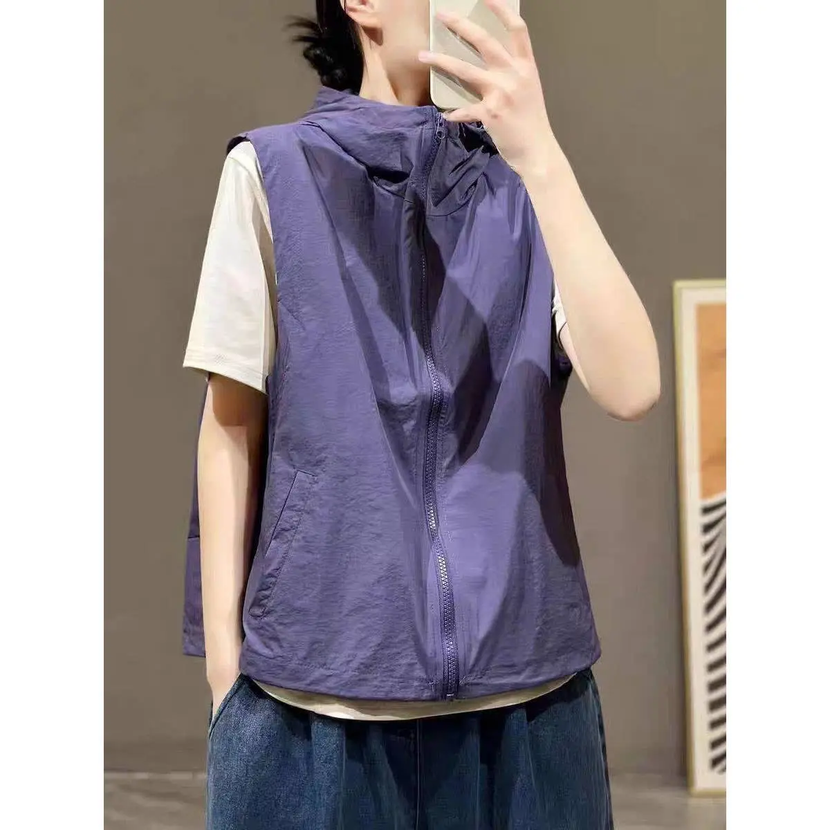 Sunscreen Hooded Vest Jacket for Women's Summer New Design Sense Sleeveless Casual Versatile Breathable Short Top