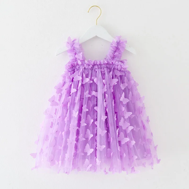 MERI AMMI-Vestido borboleta sem mangas para meninas, roupas infantis, roupas de festa de aniversário, floral, até o joelho, malha infantil, 1 a 10 anos