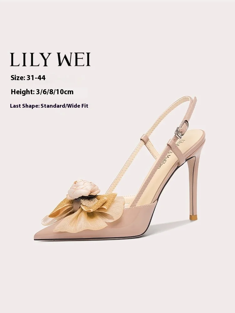 

Босоножки на шпильке на низком каблуке, новые летние остроконечные лакированные кожаные сетчатые туфли с бантом и цветочным узором для банкета, большие размеры, расширенная женская обувь маленького размера