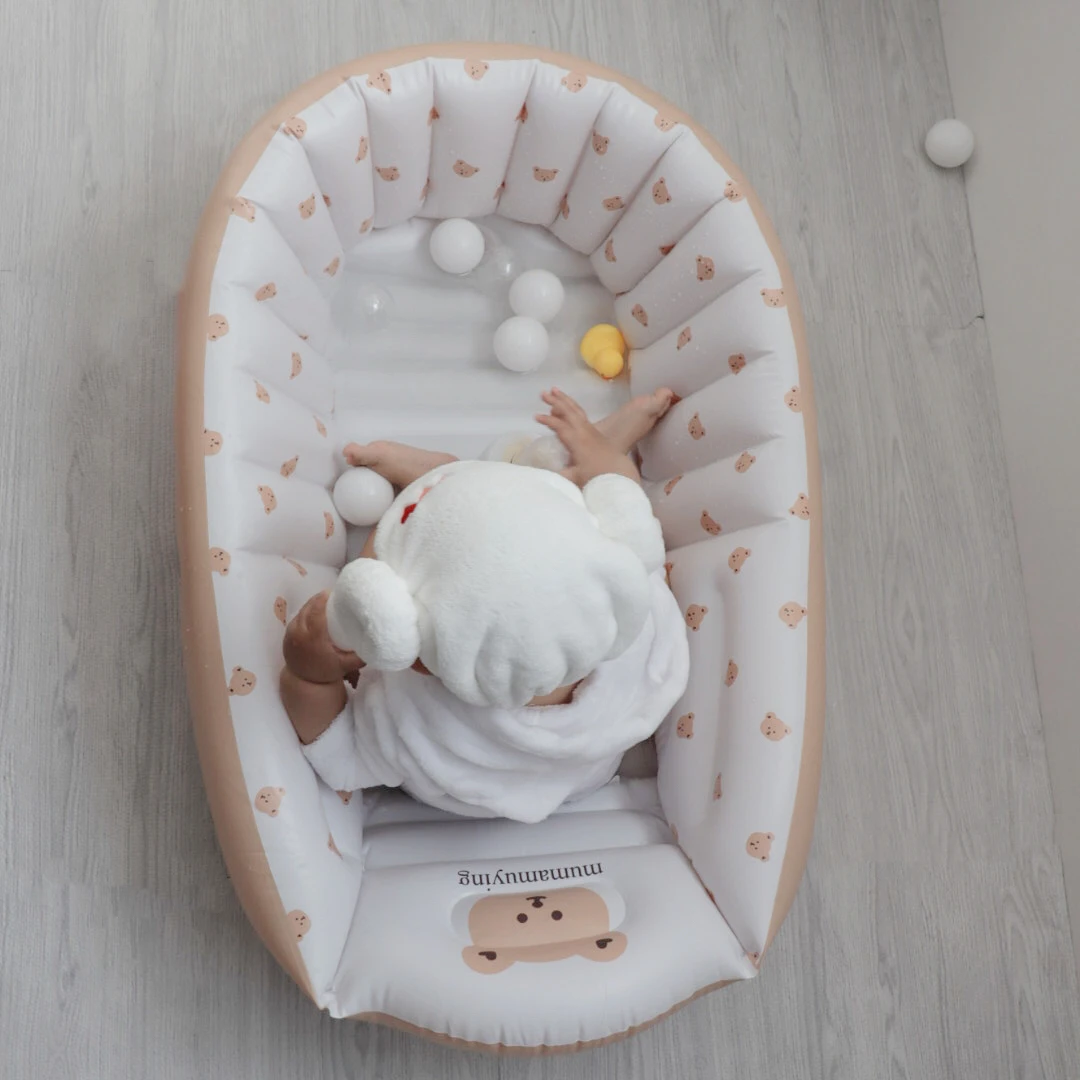 Baby Inflatable Bathtub, Portable Baby Bath Tub Non-slip Travel Bathtub Mini Air Swimming Pool Child Thick Folding Shower Tub