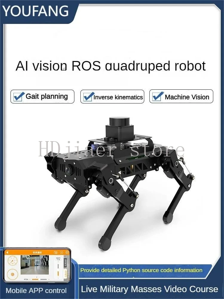 كلب آلي رباعي الأرجل معدني من PuppyPi - مجموعة روبوت ROS Bionic ذات 4 أرجل مع التعرف البصري بالذكاء الاصطناعي لـ Raspberry Pi
