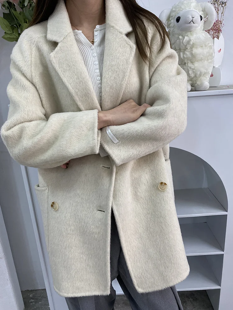 

2023 Off-season Boyfriend Style Double-sided Plush Coat for Women's Long Hair Soft and Glutinous Temperament Loose Fitting Suit