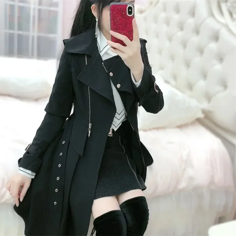 

2025 Spring/Autumn/Winter Black Windbreaker For Women's Elegance Trench Coat High End Medium Long Outcoat Lady Coats