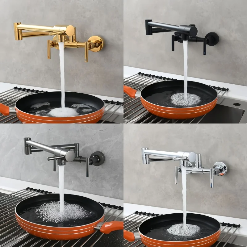 Brushed High Quality Brass Kitchen Folding Swivel Faucet Brushed Gold Kitchen Hot and Cold Faucet Washbasin Sink Faucet