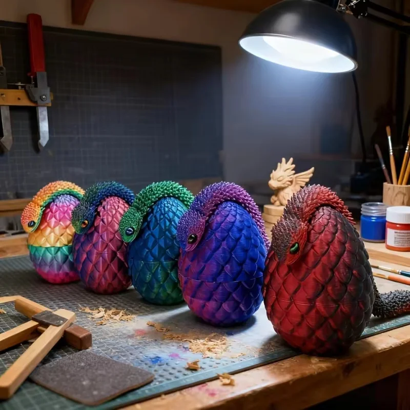 3D Printed Creative Car Desktop Art Ornament Viper Snake Egg Set Multi-joint Movable Figurine Cute Party Favors Gift for Kids