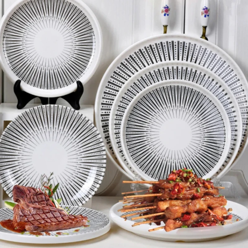 Round Melamine Dinner Plate Set, Western Plate, Steak, Serving Plates, Fruit Salad Bowl, Dessert Bowl, Snack Tray