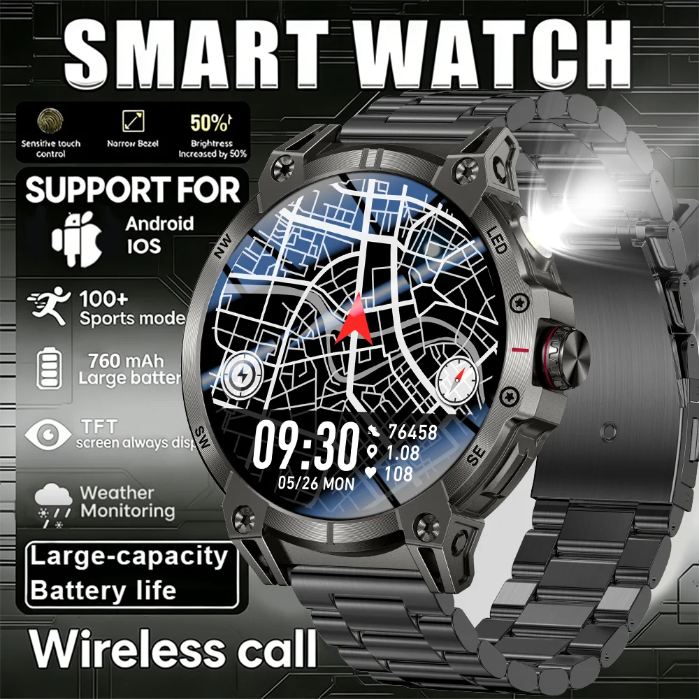 

Новые мужские смарт-часы 2026 года с GPS-трекером, 1,8-дюймовым AMOLED-экраном Ultra HD, аккумулятором 760 мАч и функцией Bluetooth-звонков для Android и iOS