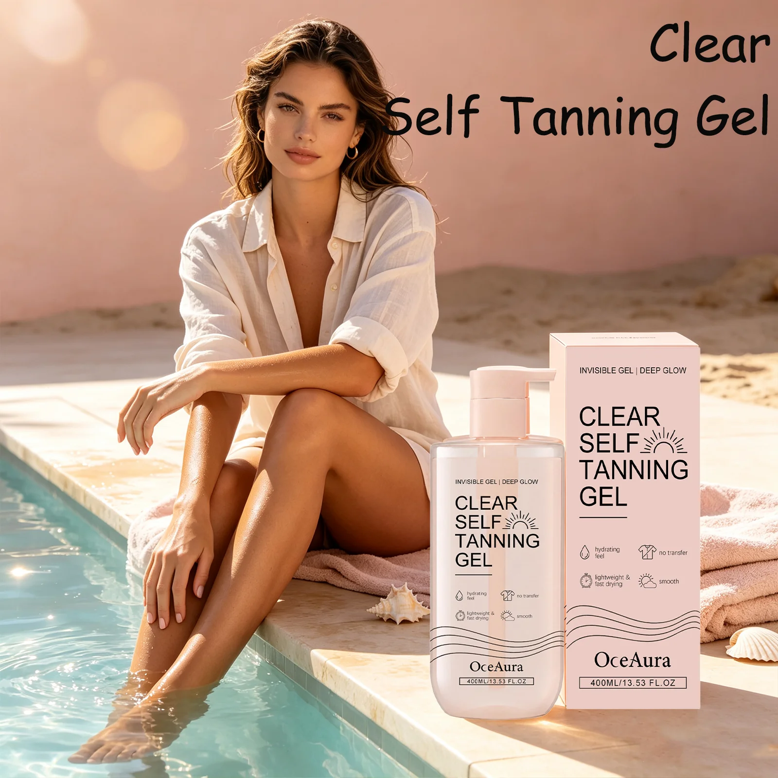 OceAura Clear Self Tanning Gel Gradual Tan Color Retention Deep Hydration No Transfer Fast Drying Even Tone Body Bronzing Lotion