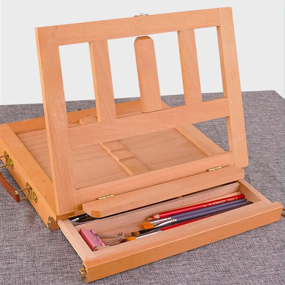 

Beech Wood Portable Wooden Table Easel Adjustable Multifunction Sketch Drawer Box Professional Oil Paint Easel for Kids