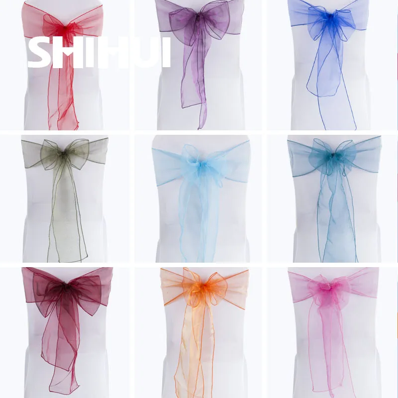 Chair Sashes Organza Bow Tie Ribbon Knot Cover Seat Back Belt For Hotel Banquet Country Wedding Party Event Dining Decoration