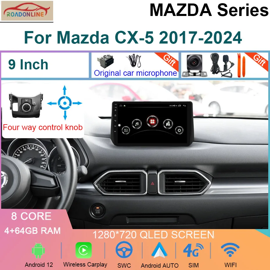 

Android 12 8+256GB 9 Inch Car Multimedia Player For Mazda CX-5 2017-2024 Octa Core Video Stereo Receiver Radio GPS Navigation 4G