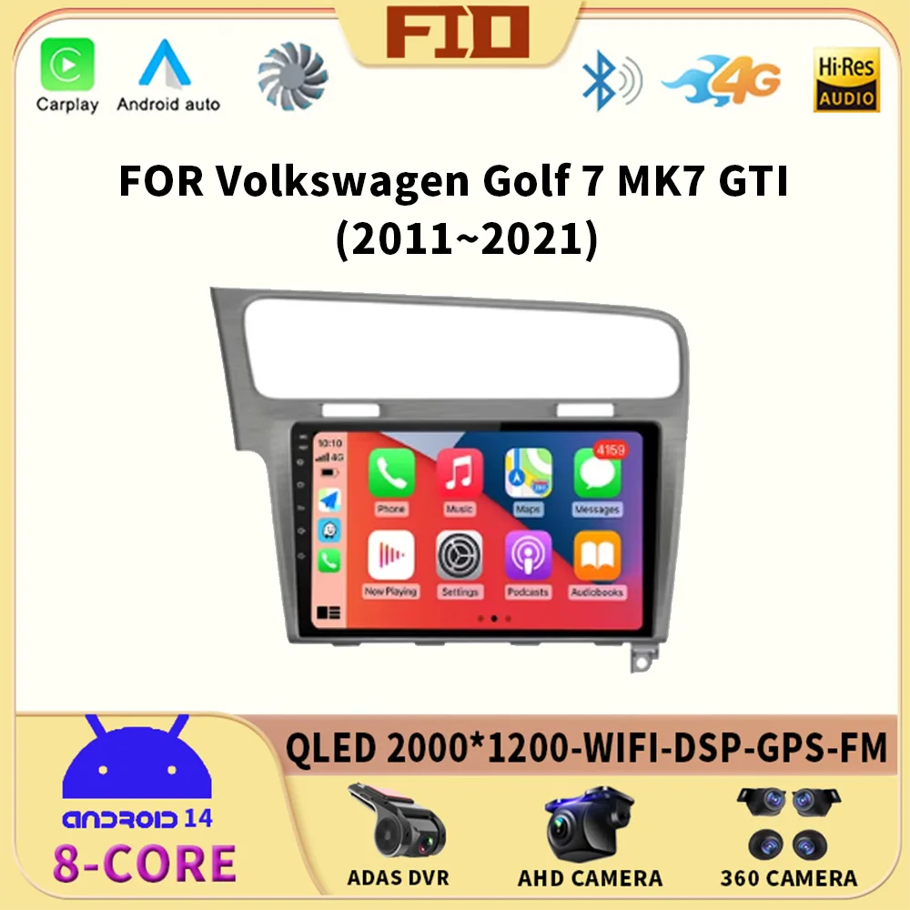 Android 14 Auto For Volkswagen VW Golf 7 MK7 GTI 2011-2021 Car Radio Carplay HD Multimedia GPS Stereo Video Player 2din WIFI+4G