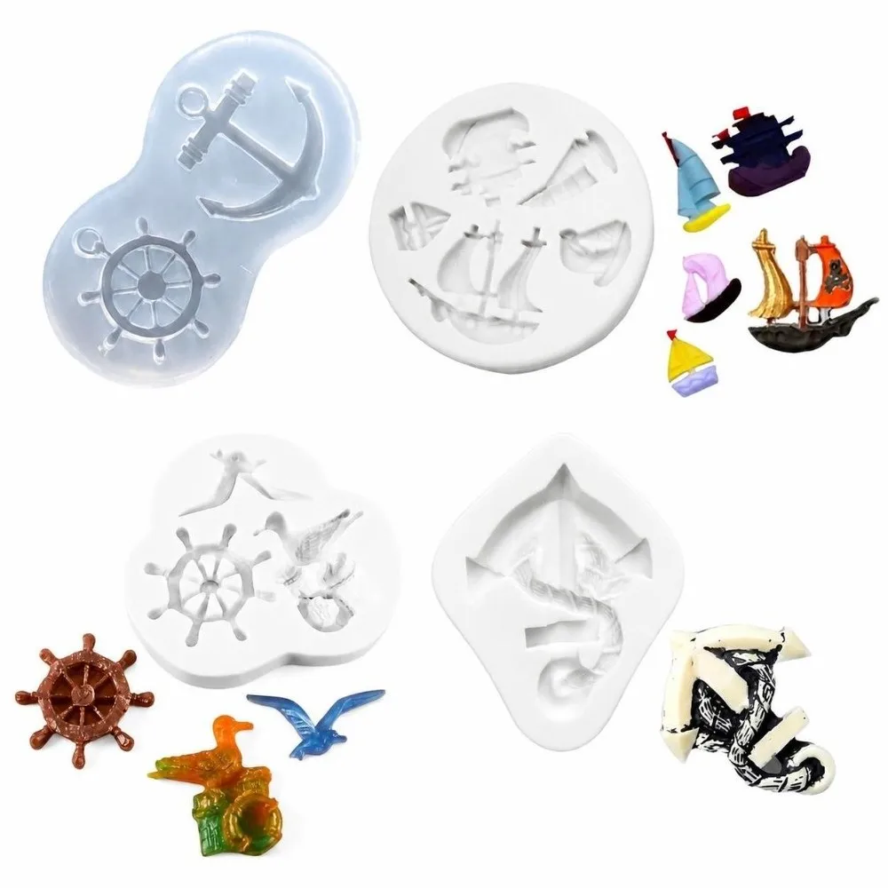 4PCS Durable Silicone Fondant Mold Nautical Theme Non Stick Nautical Cake Mold White Cupcake Topper Mold Cupcake Decoration