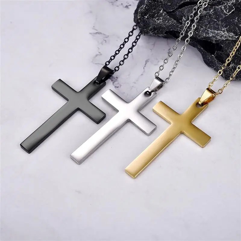 Fashion Cross Necklace For Women Men Stainless Steel Chain Cross Pendant Necklace Jesus Christian Charm Chokers Jewelry Gifts