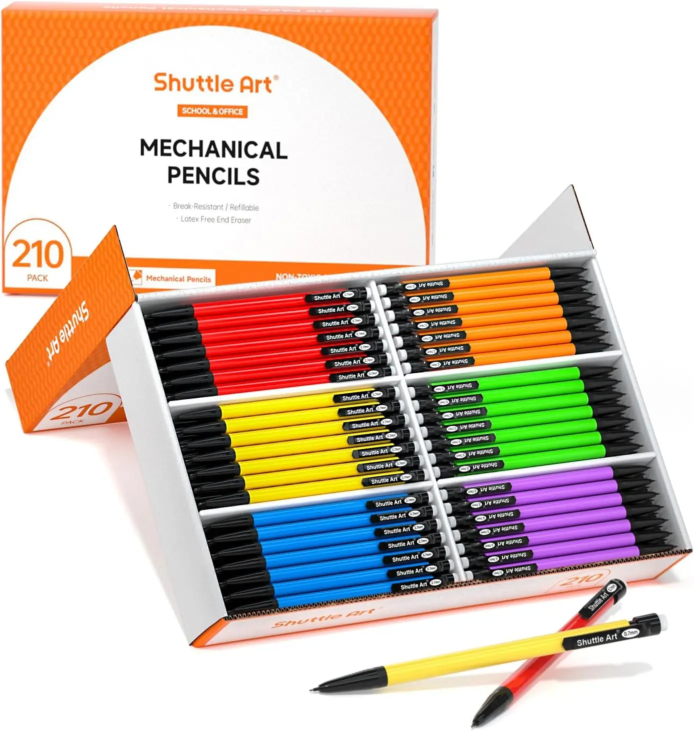 

210 Pack Bulk Mechanical Pencils, 0.7mm Medium Point HB #2 Lead, Assorted Barrels for Office School Supplies