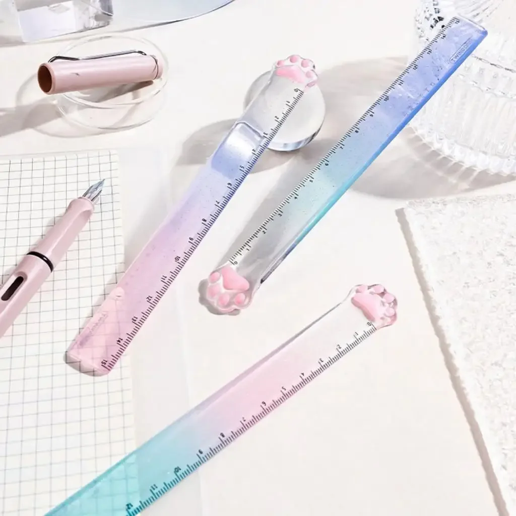 Straight Ruler 15M Cat Claw Cute Gradient Measuring Tool Korean Style School Stationery Supply Kawaii Accessories