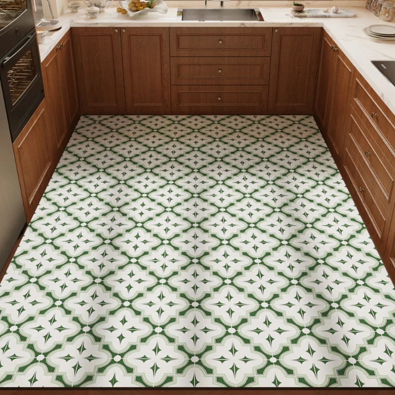 PVC Kitchen Floor Mat Waterproof Oil-proof Non-slip Leather Carpet Checkered Pattern Rug Full Coverage Home Decoration Foot Mats