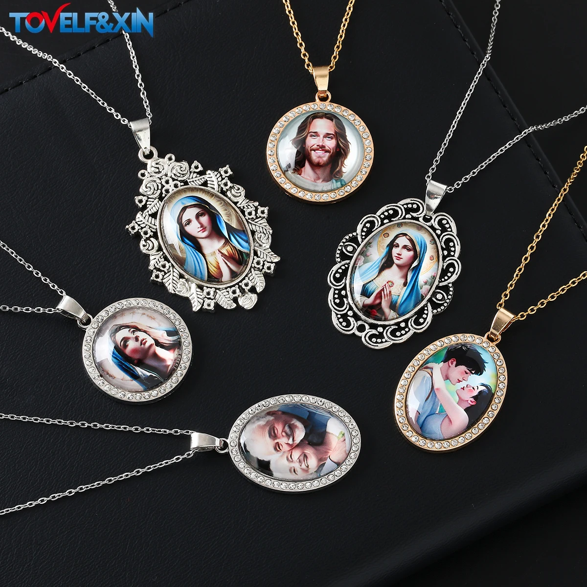 

Customized Necklaces Personalised Stainless Steel Pendant Oval Round Name Necklace Glass Pendants Baby Religion Gifts Jewelry