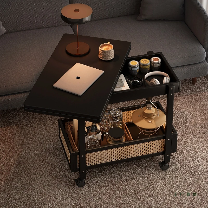 Mesa auxiliar plegable retráctil con ruedas, renta de apartamento pequeño de estilo retro chino