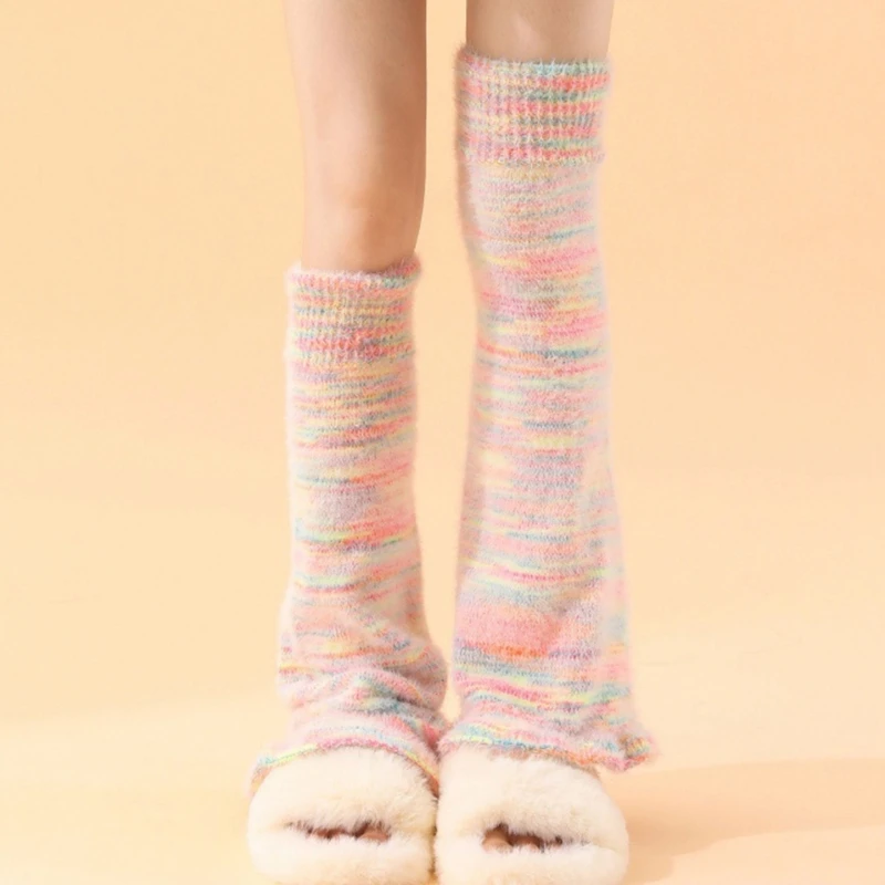 

Casual Flared Leg Warmers Women Harajuku Colorful Furry Knee High Leg Cover Sock 066C