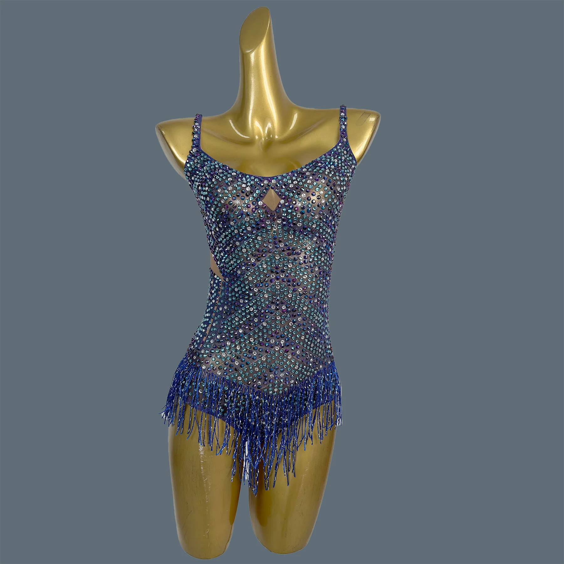 

Sparkly Rhinestone Tassel gig Bodysuit Club Performer Wear Latin Dance Dress Sheer Mesh Festival Celebrate Catsuit Lanliuxing