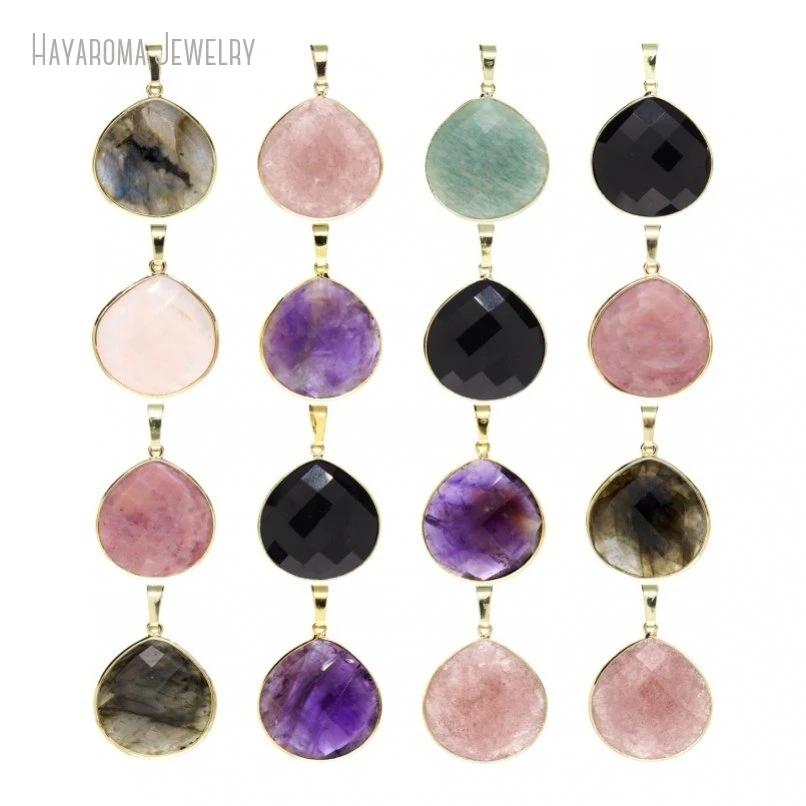 

12Pcs Water Drop Shape Chunky Teardrop Faceted Gold Color Crystal Semi-precious Stone Gemstone Jewelry Pendant PM46763