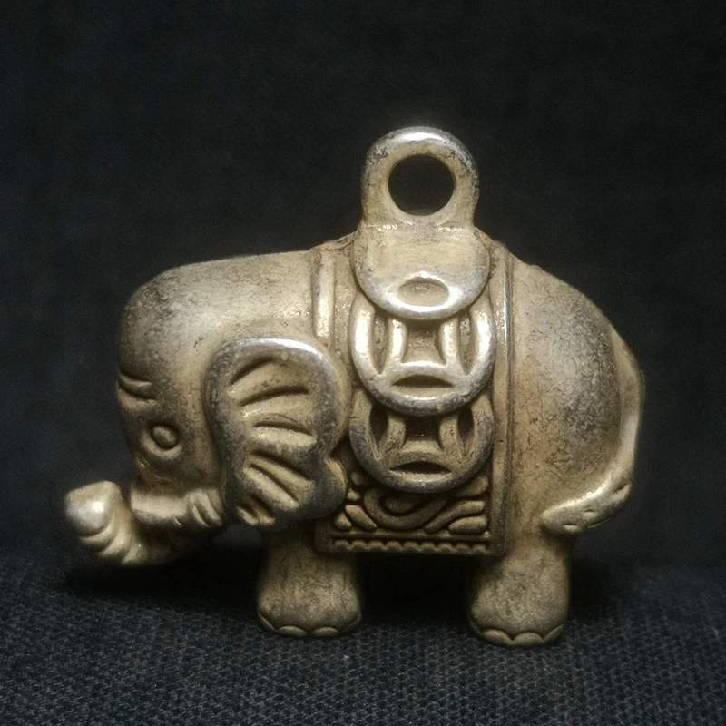 YIZHU CULTUER ART Size 3.2 × 2.8 cm Old Chinese Tibet Silver Carving Elephant Statue Pendant Collection