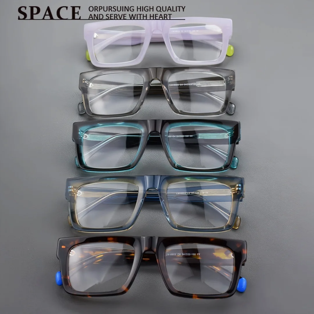 High Quality Acetate Square Eyeglass Frame Ladies Stylish Large Optical Frame Men Compatible with Myopia Presbyopia Lenses