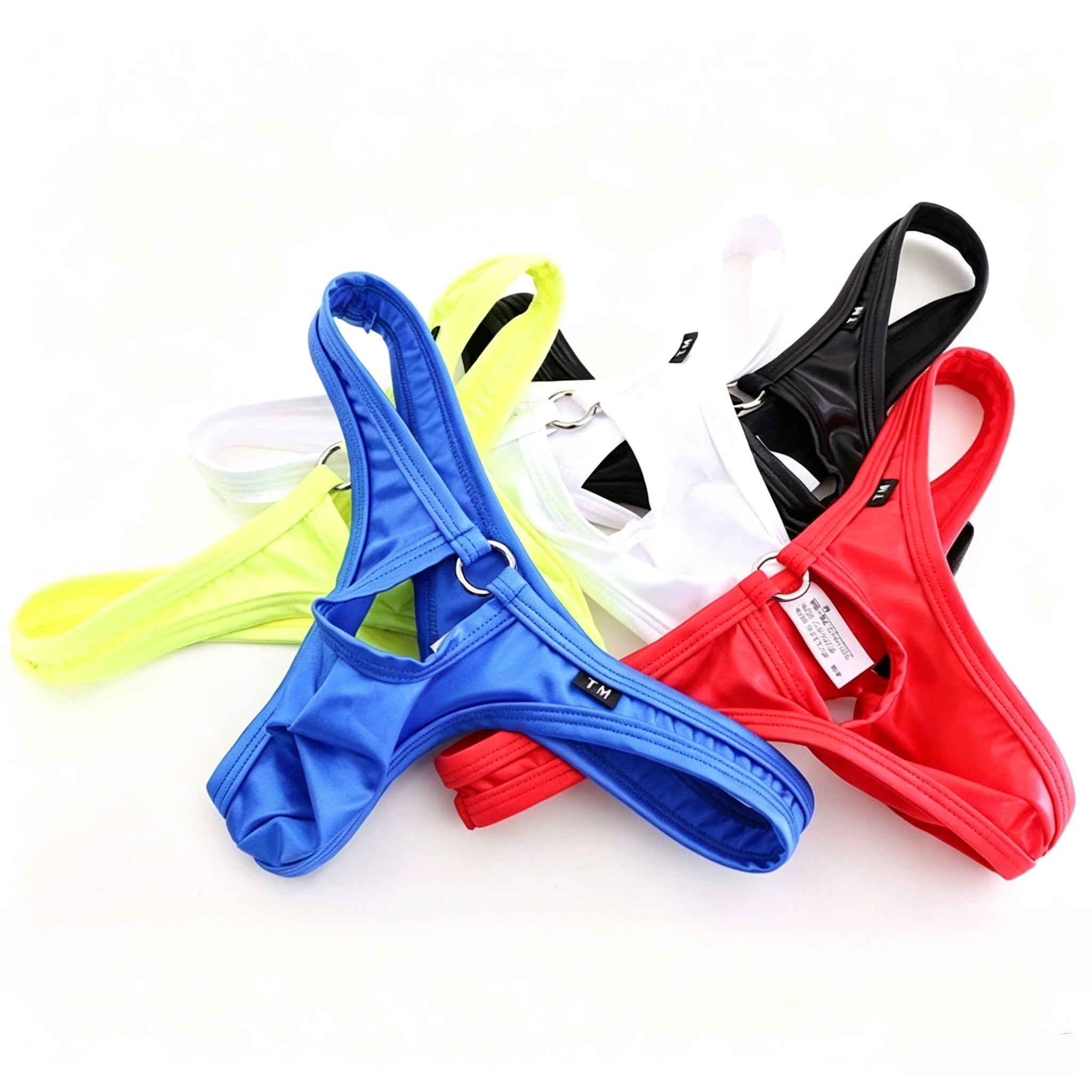 

Shiny Ice Silk G String Thong for men Metal Ring Hollow Out Front U-Pouch High Elastic Sexy Male T-back Underwear