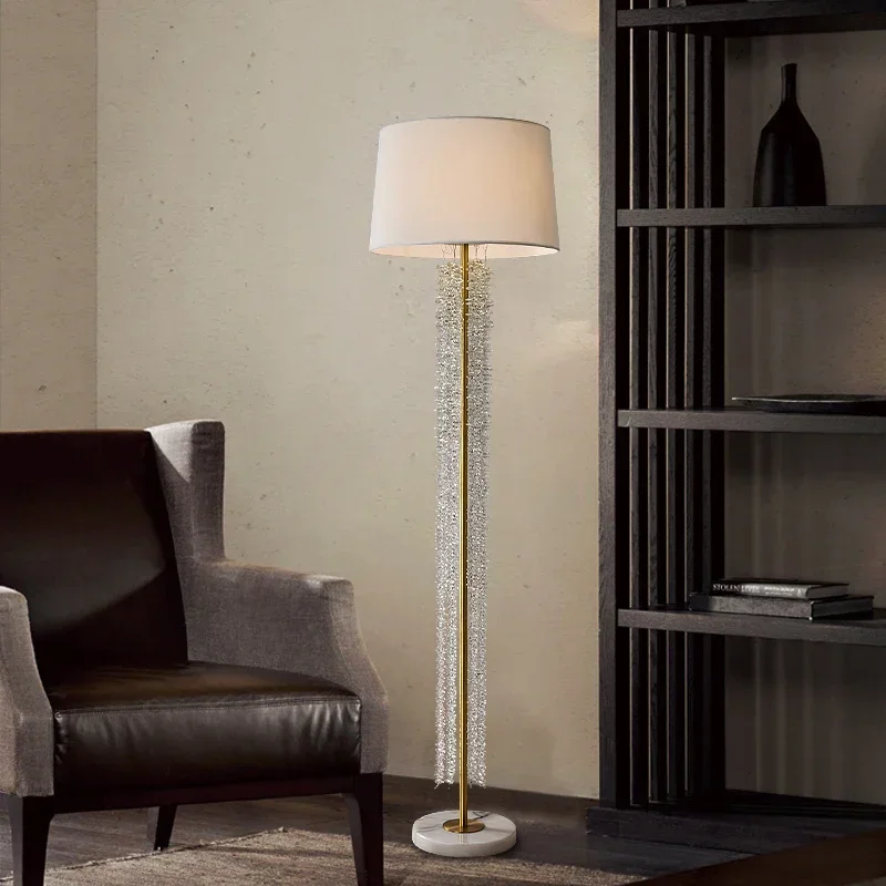 Simple modern waterfall crystal decoration vertical floor lamp exhibition hall study room living room floor lamp