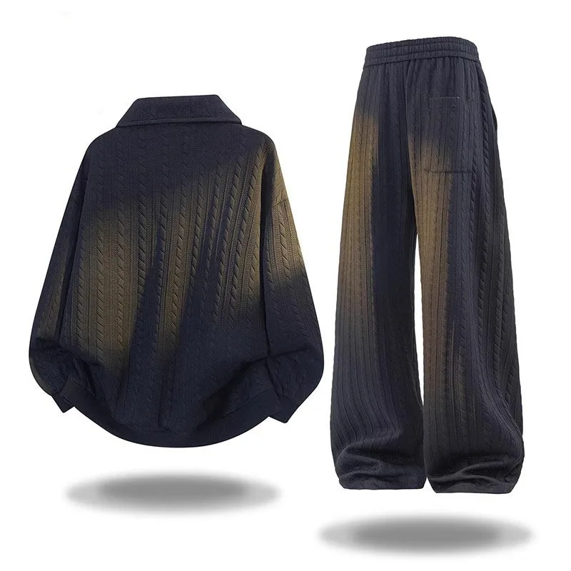 2piece Spring Autumn Men Suit Loose High Street Long Sleeve Pants