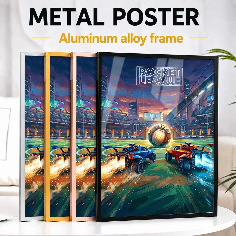 Rocket League Competitive Arena Match Framed Aluminum Metal Poster Personalized Painting Style Wall Art For Entertainment Room