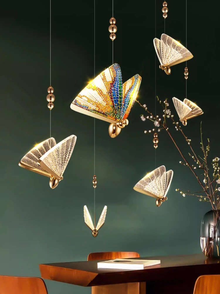 

Butterfly Staircase Pendant Light Acrylic Ceiling Lamp Modern Creative Hanging Light Living Room Loft Stair Colorful Chandelier