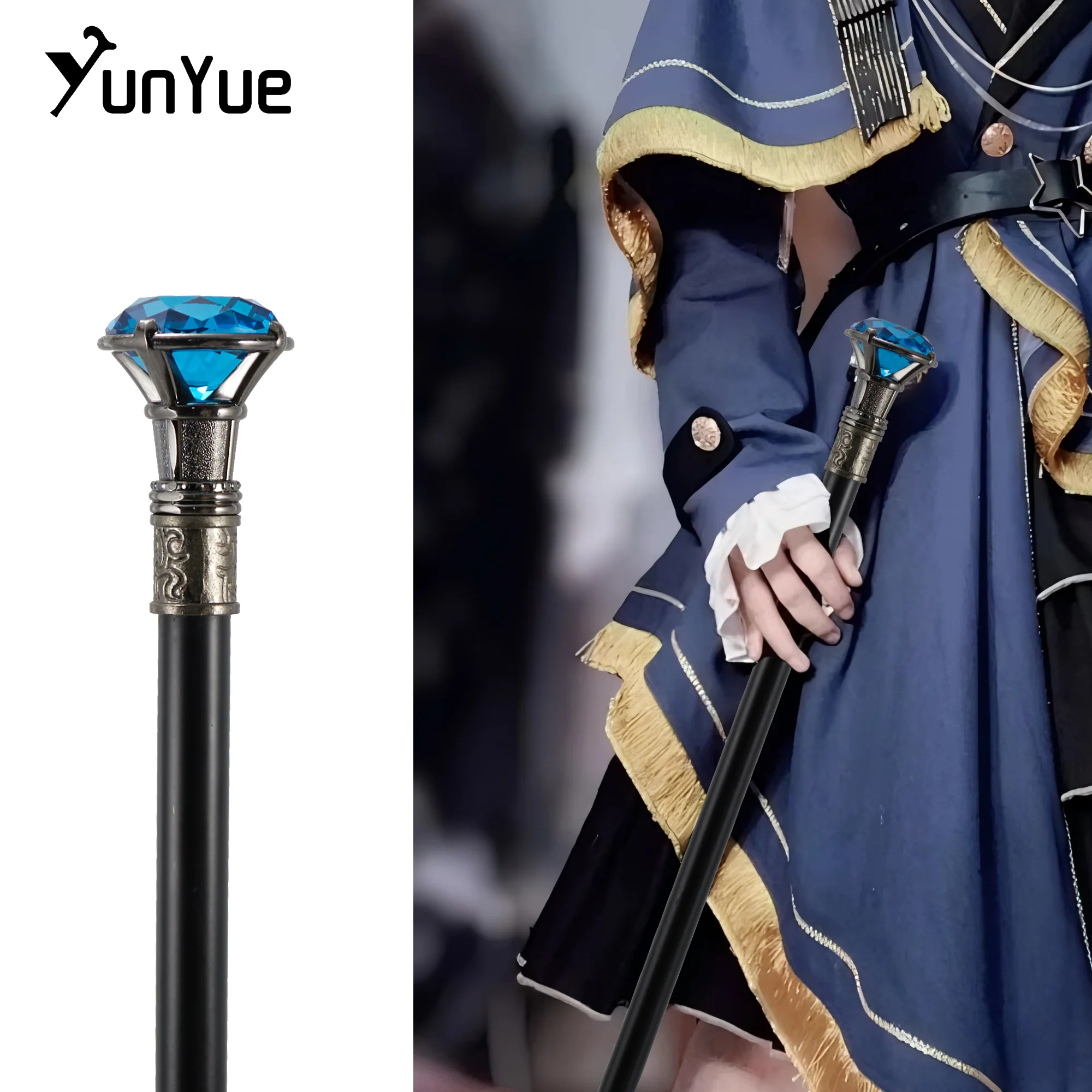 Sliver Blue Diamond Type Walking Cane Gentleman Elegant Fashion Art Decorative Walking Stick Lady Vintage Party Cosplay Sceptre
