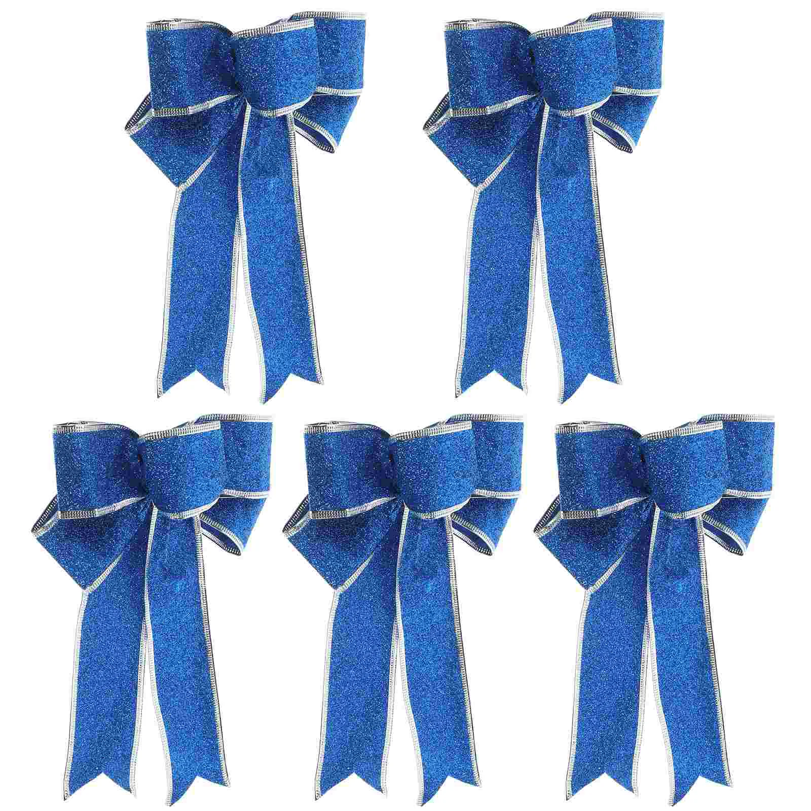 5 Pcs/Pack Already Knotted Ribbon Christmas Bows Outdoor Blue for Tree Gift Ornaments