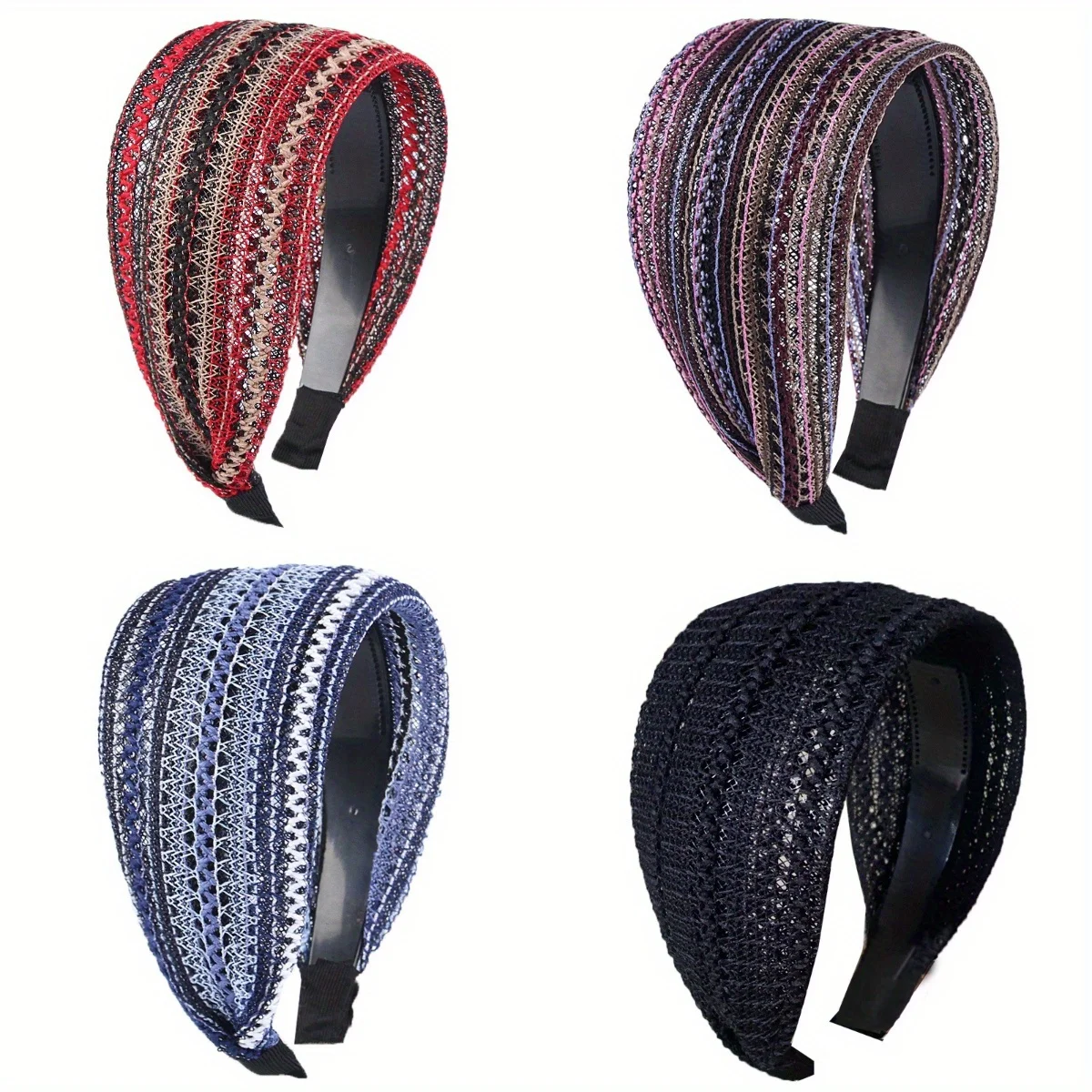 

Wide Mesh Bohemian Headband Elastic Hairband Retro Stripe Hair Hoop Non-Slip Toothed Women Girl Bezel Hair Band Hair Accessories