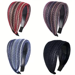 Wide Mesh Bohemian Headband Elastic Hairband Retro Stripe Hair Hoop Non-Slip Toothed Women Girl Bezel Hair Band Hair Accessories