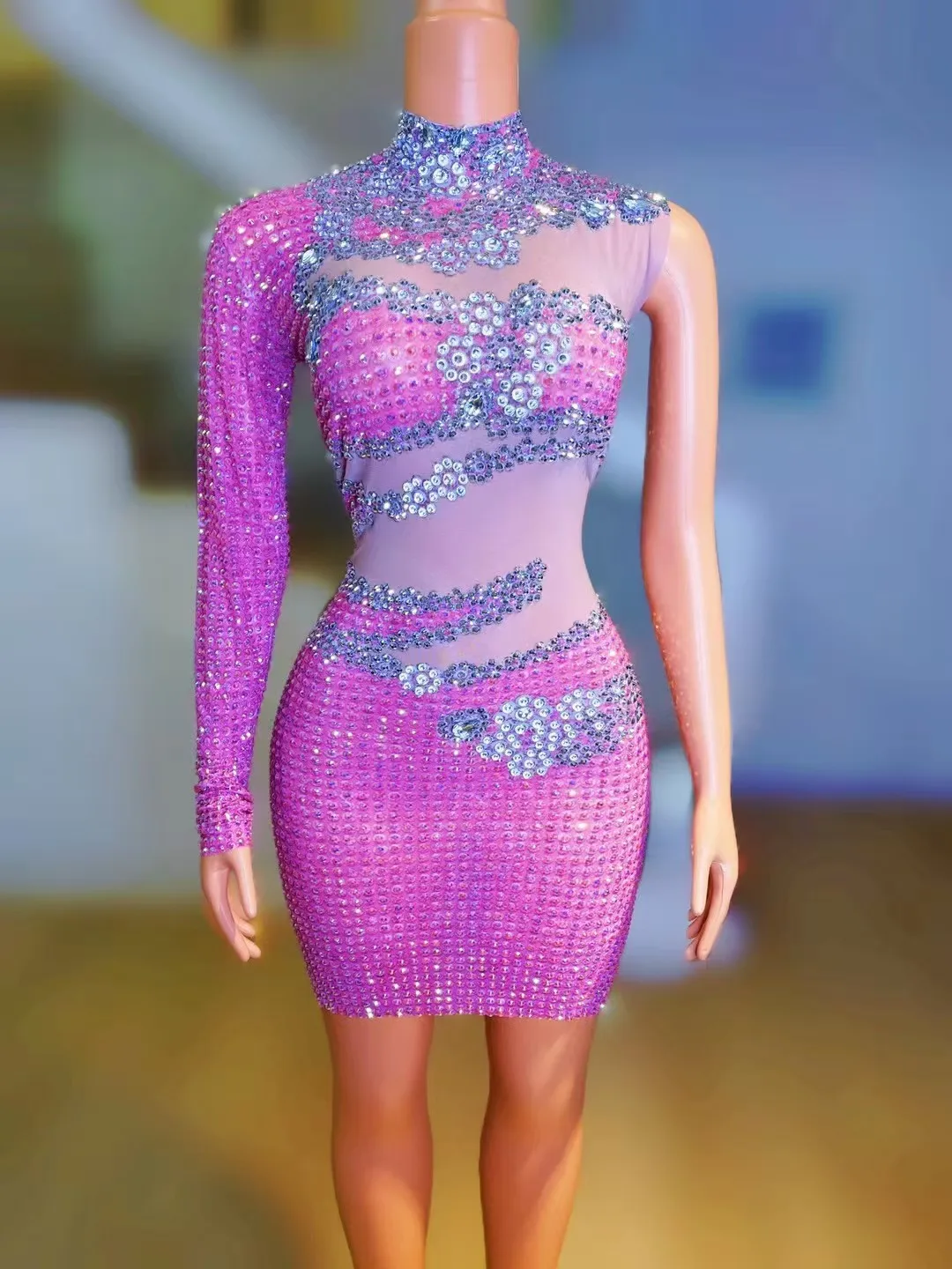 

High Quality Hot Stamping Sexy Single Sleeve ElasticWrap Hip Skirt 2024 New Fashionable CustomWomen's Clothing A954