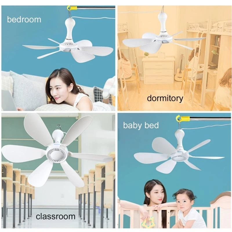 

16.5inch Portable Camping Fan Tent Fan Gazebo Ceiling Fan with 6 Blades 5W USB Canopy Hanging Fan for Office Bedroom P9JB